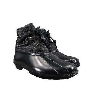 Sperry Shoes Women 7.5 Boots Saltwater Quilted Waterproof Nylon Rubber Zip Black